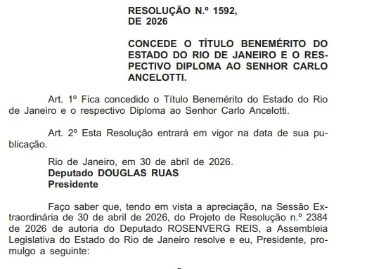 Reprodução do Diário Oficial, desta segunda (4).