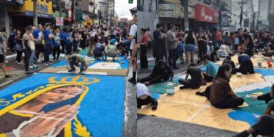 Corpus Christi em São Gonçalo reúne milhares de fiéis para confecção do maior tapete de sal da América Latina